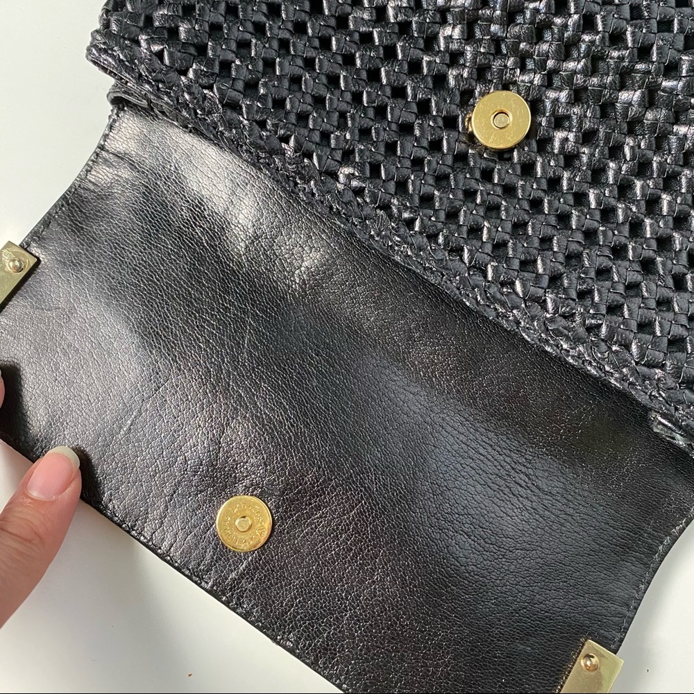 Stuart Weitzman Black Leather Woven Clutch - Picture 8 of 9